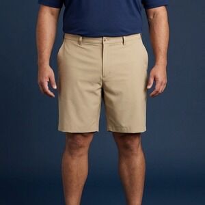 Haggar Cool 18 Pro Golf Shorts Mens 40 Tan Khaki Polyester EUC